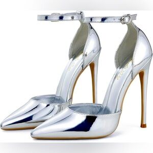Jessica Simpson Silver Metallic Stiletto Ankle Strap Heels